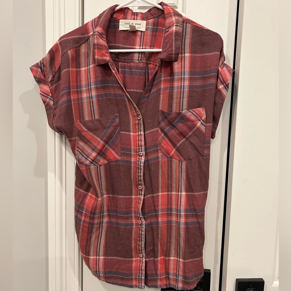 Cloth & Stone Button Down Short Sleeve Flannel Size Medium